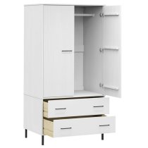 Adica Solid Wood Wardrobe 2 Doors In White With Metal Legs