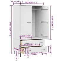 Adica Solid Wood Wardrobe 2 Doors In White With Metal Legs