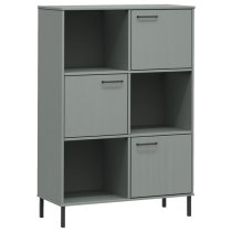 Adica Solid Wood Bookcase 3 Doors In Grey With Metal Legs