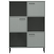 Adica Solid Wood Bookcase 3 Doors In Grey With Metal Legs