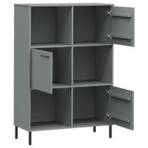 Adica Solid Wood Bookcase 3 Doors In Grey With Metal Legs