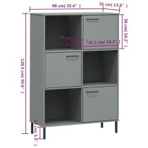 Adica Solid Wood Bookcase 3 Doors In Grey With Metal Legs