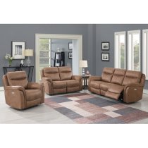 Chloe Fabric Electric Recliner Sofa Suite In Sahara