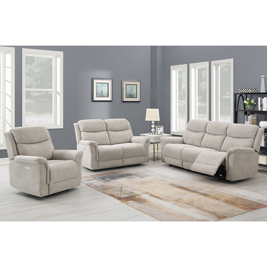 Fiona Fabric Electric Recliner Sofa Suite In Beige