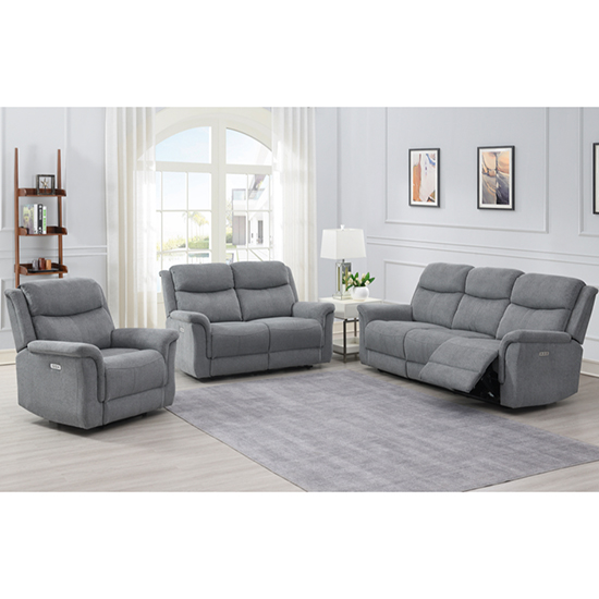 Fiona Fabric Electric Recliner Sofa Suite In Grey