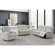 Brielle Fabric Electric Recliner 3 Seater Sofa In Beige