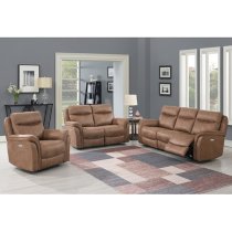 Chloe Fabric Electric Recliner 3 Seater Sofa In Sahara