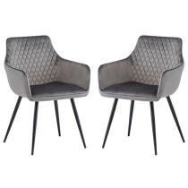 Finlay Dark Grey Velvet Fabric Dining Armchairs In Pair