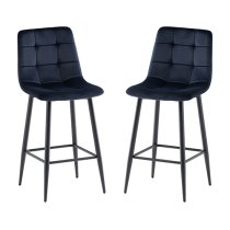 Belva Deep Blue Velvet Fabric Counter Bar Stools In Pair