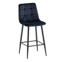 Belva Deep Blue Velvet Fabric Counter Bar Stools In Pair