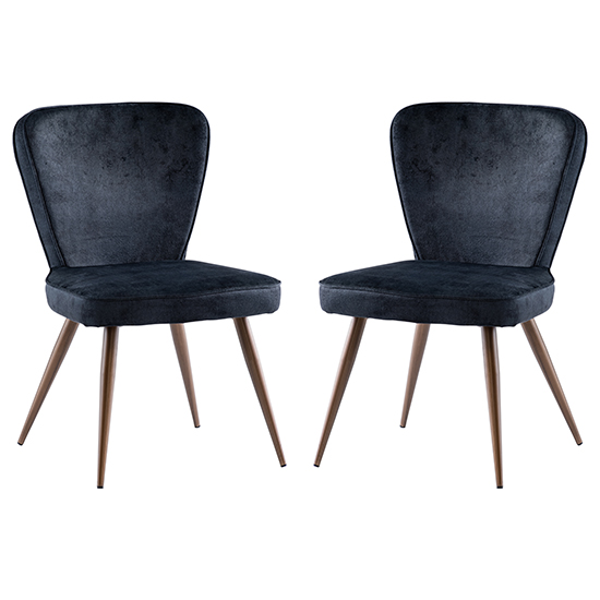 Finn Black Velvet Fabric Dining Chairs In Pair