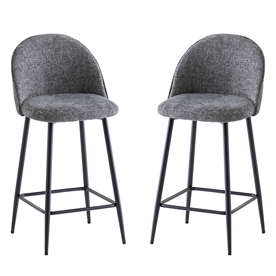 Rayya Graphite Fabric Counter Bar Stools In Pair