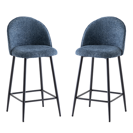 Rayya Blue Fabric Counter Bar Stools In Pair