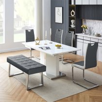 Belmonte White Dining Table Large 4 Petra Grey White Chairs Bench