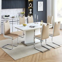 Belmonte White Dining Table Large 8 Petra Taupe White Chairs