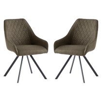 Valko Olive Fabric Dining Chairs Swivel In Pair