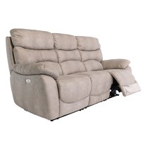 Leo Fabric Electric Recliner 3 Seater Sofa In Natural