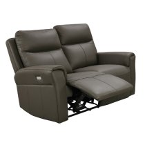 Raivis Leather Electric Recliner 2 Seater Sofa In Ash