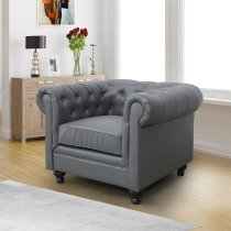 Hertford Chesterfield Faux Leather 1 Seater Sofa In Dark Grey