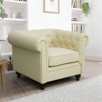 Hertford Chesterfield Faux Leather 1 Seater Sofa In Ivory