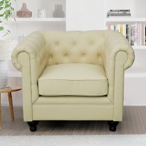 Hertford Chesterfield Faux Leather 1 Seater Sofa In Ivory