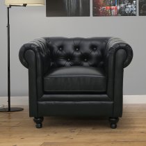 Hertford Chesterfield Faux Leather 1 Seater Sofa In Black