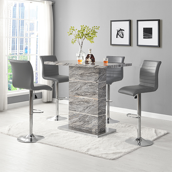 Parini Melange Marble Effect Bar Table 4 Ripple Grey Stools