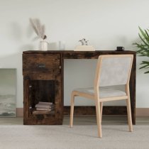 Vance Wooden Computer Desk With 1 Door 1 Drawer In Smoked Oak