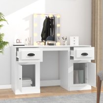 Belicia Wooden Dressing Table In White With Mirror And LED