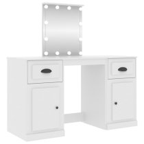 Belicia Wooden Dressing Table In White With Mirror And LED