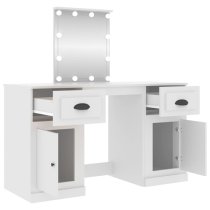 Belicia Wooden Dressing Table In White With Mirror And LED