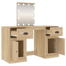 Belicia Wooden Dressing Table In Sonoma Oak With Mirror And LED