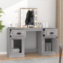 Belicia Wooden Dressing Table In Grey Sonoma Oak With Mirror And LED