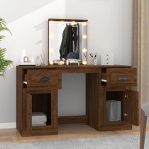 Belicia Wooden Dressing Table In Brown Oak With Mirror And LED