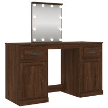 Belicia Wooden Dressing Table In Brown Oak With Mirror And LED