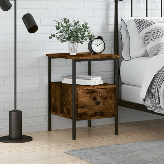 Achava Wooden Bedside Cabinet With 1 Drawer In Smoked Oak