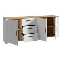 Belgin Sideboard Large 3 Doors 3 Drawers In Riviera Oak White