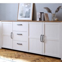 Belgin Sideboard Large 3 Doors 3 Drawers In Riviera Oak White