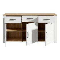 Belgin Sideboard 3 Doors 3 Drawers In Riviera Oak And White