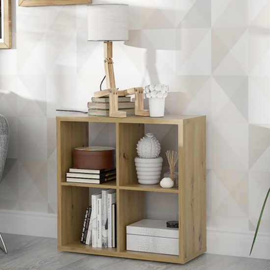 Mabon Wooden Bookcase With 4 Open Cubes In Artisan Oak