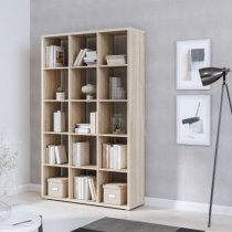 Mabon Wooden Bookcase With 15 Open Cubes In Sonoma Oak