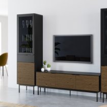 Savva Wooden TV Stand With 3 Doors In Black And Espresso