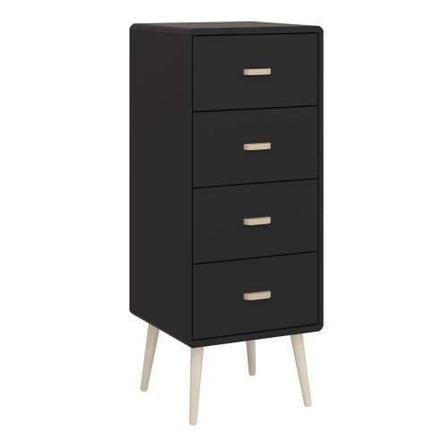 Marc Wooden Narrow Chest Of 4 Drawers In Black