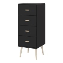 Marc Wooden Narrow Chest Of 4 Drawers In Black