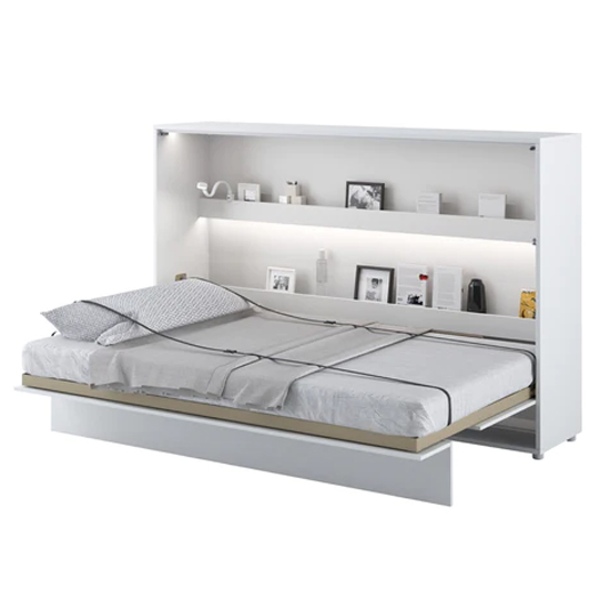 Cortez Double Bed Wall Horizontal In Matt White With LED