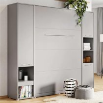 Cyan Small Double Bed With Storage Wall Vertical In Grey LED