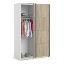 Vrok Sliding Wardrobe With 2 Oak Doors 2 Shelves In White