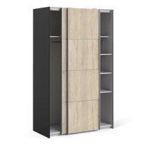 Vrok Sliding Wardrobe With 2 Oak Doors 5 Shelves In Matt Black