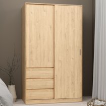 Nakou Sliding Wardrobe 2 Doors 3 Drawers In Jackson Hickory Oak