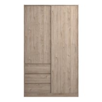 Nakou Sliding Wardrobe 2 Doors 3 Drawers In Jackson Hickory Oak